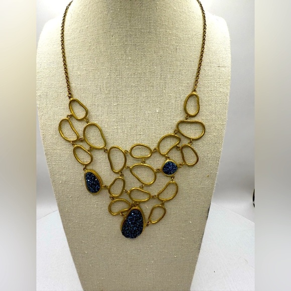 Jewelry - Gold Tone and‎ Blue Statement Necklace